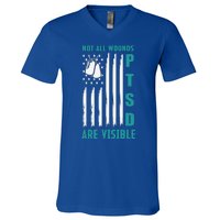 PTSD Awareness Hope Support Love American Flag V-Neck T-Shirt