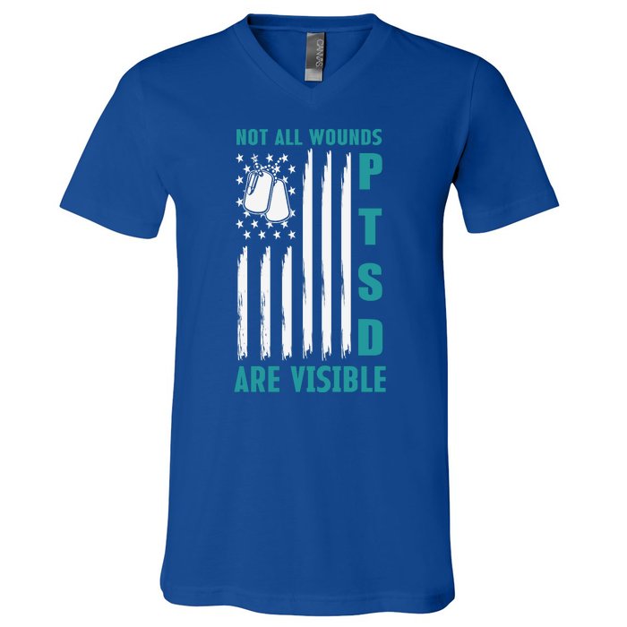 PTSD Awareness Hope Support Love American Flag V-Neck T-Shirt