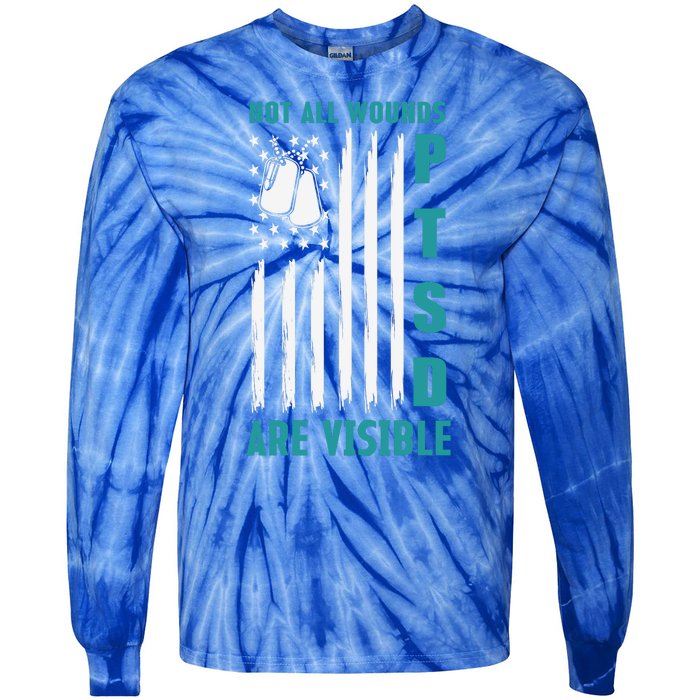 PTSD Awareness Hope Support Love American Flag Tie-Dye Long Sleeve Shirt