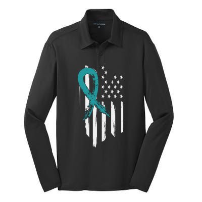 PTSD Awareness Hope Support Love American Flag Silk Touch Performance Long Sleeve Polo