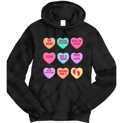 Pregnancy Announcement Hearts Candy Valentines Baby Reveal Gift Tie Dye Hoodie