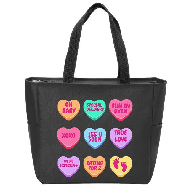 Pregnancy Announcement Hearts Candy Valentines Baby Reveal Gift Zip Tote Bag