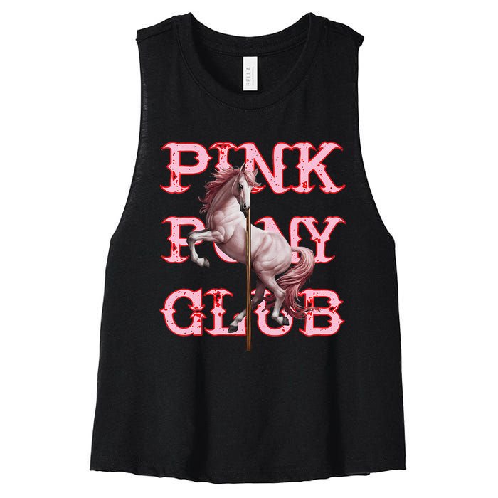 Pony And Heels Lover P.Ink Clubs Disco Birthday Cowgirl Gift Women's Racerback Cropped Tank