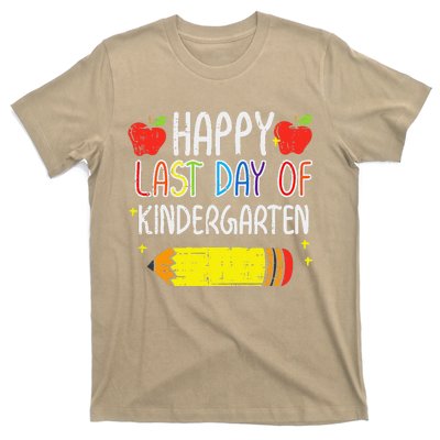 Pencil Apple Happy Last Day Of Kindergarten School Teacher Gift T-Shirt