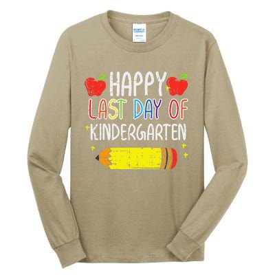 Pencil Apple Happy Last Day Of Kindergarten School Teacher Gift Tall Long Sleeve T-Shirt