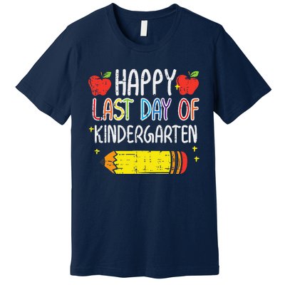 Pencil Apple Happy Last Day Of Kindergarten School Teacher Premium T-Shirt