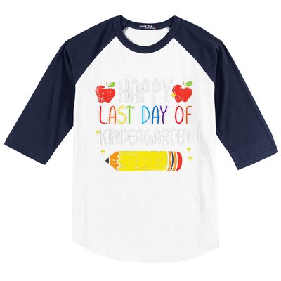 Pencil Apple Happy Last Day Of Kindergarten School Teacher Baseball Sleeve Shirt