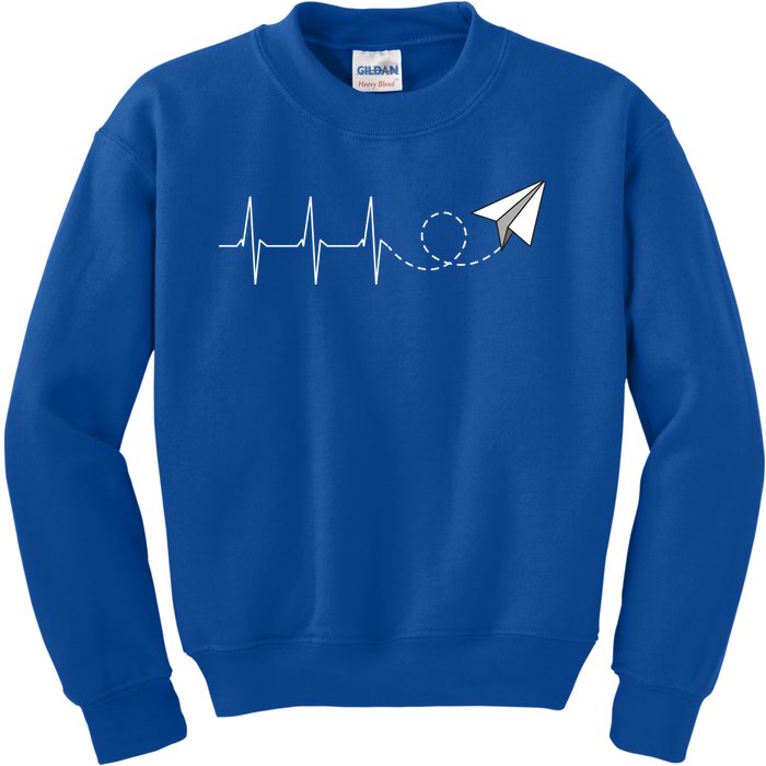 Paper Airplane Heartbeat Aeronautical Engineering Funny Gift Kids Sweatshirt