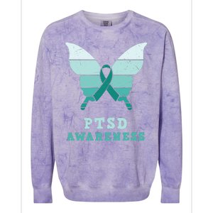 PTSD Awareness Hope Support Love Butterflt Ribbon Colorblast Crewneck Sweatshirt