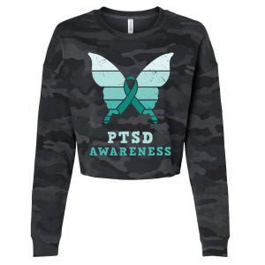 PTSD Awareness Hope Support Love Butterflt Ribbon Cropped Pullover Crew