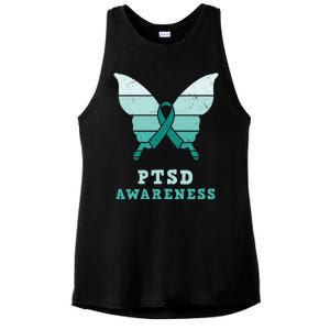 PTSD Awareness Hope Support Love Butterflt Ribbon Ladies PosiCharge Tri-Blend Wicking Tank