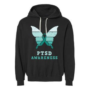 PTSD Awareness Hope Support Love Butterflt Ribbon Garment-Dyed Fleece Hoodie