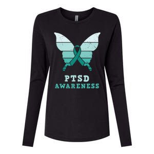 PTSD Awareness Hope Support Love Butterflt Ribbon Womens Cotton Relaxed Long Sleeve T-Shirt