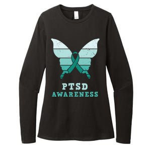 PTSD Awareness Hope Support Love Butterflt Ribbon Womens CVC Long Sleeve Shirt