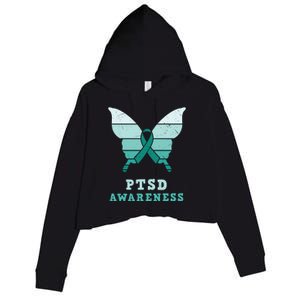 PTSD Awareness Hope Support Love Butterflt Ribbon Crop Fleece Hoodie