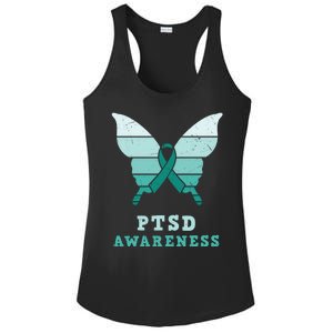 PTSD Awareness Hope Support Love Butterflt Ribbon Ladies PosiCharge Competitor Racerback Tank