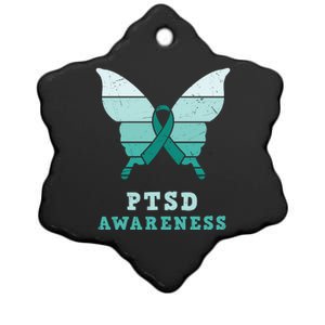 PTSD Awareness Hope Support Love Butterflt Ribbon Ceramic Star Ornament