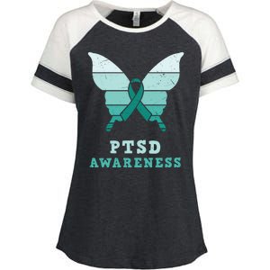 PTSD Awareness Hope Support Love Butterflt Ribbon Enza Ladies Jersey Colorblock Tee