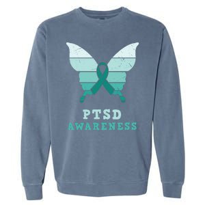 PTSD Awareness Hope Support Love Butterflt Ribbon Garment-Dyed Sweatshirt