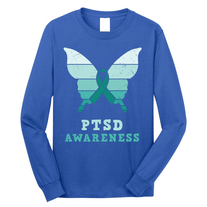 PTSD Awareness Hope Support Love Butterflt Ribbon Long Sleeve Shirt