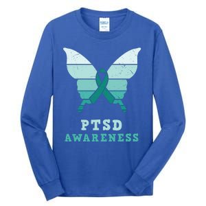 PTSD Awareness Hope Support Love Butterflt Ribbon Tall Long Sleeve T-Shirt