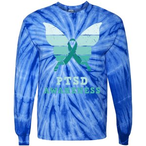 PTSD Awareness Hope Support Love Butterflt Ribbon Tie-Dye Long Sleeve Shirt