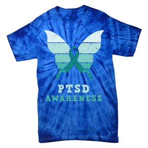 PTSD Awareness Hope Support Love Butterflt Ribbon Tie-Dye T-Shirt