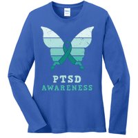 PTSD Awareness Hope Support Love Butterflt Ribbon Ladies Long Sleeve Shirt