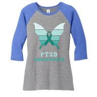 PTSD Awareness Hope Support Love Butterflt Ribbon Women's Tri-Blend 3/4-Sleeve Raglan Shirt