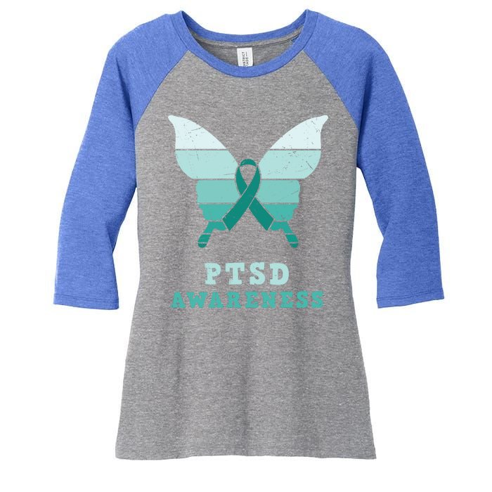 PTSD Awareness Hope Support Love Butterflt Ribbon Women's Tri-Blend 3/4-Sleeve Raglan Shirt