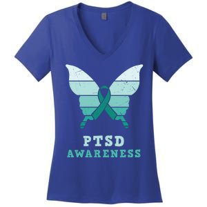 PTSD Awareness Hope Support Love Butterflt Ribbon Women's V-Neck T-Shirt