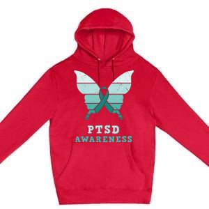 PTSD Awareness Hope Support Love Butterflt Ribbon Premium Pullover Hoodie