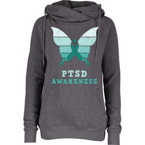 PTSD Awareness Hope Support Love Butterflt Ribbon Womens Funnel Neck Pullover Hood