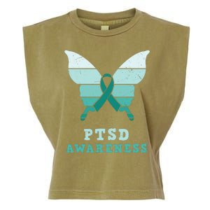 PTSD Awareness Hope Support Love Butterflt Ribbon Garment-Dyed Women's Muscle Tee