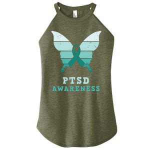 PTSD Awareness Hope Support Love Butterflt Ribbon Women's Perfect Tri Rocker Tank