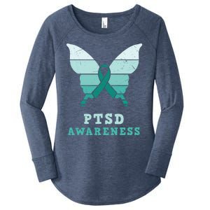 PTSD Awareness Hope Support Love Butterflt Ribbon Women's Perfect Tri Tunic Long Sleeve Shirt