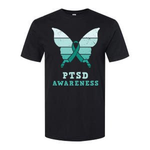 PTSD Awareness Hope Support Love Butterflt Ribbon Softstyle CVC T-Shirt