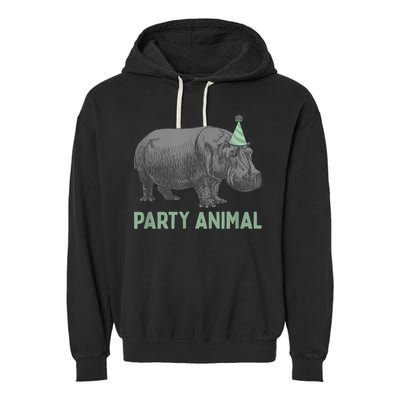 Party Animal Hippo Birthday Gift Funny Hippo Birthday Gift Garment-Dyed Fleece Hoodie