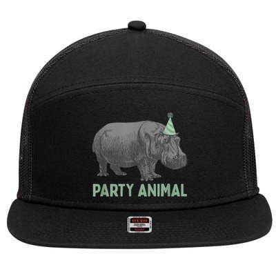 Party Animal Hippo Birthday Gift Funny Hippo Birthday Gift 7 Panel Mesh Trucker Snapback Hat