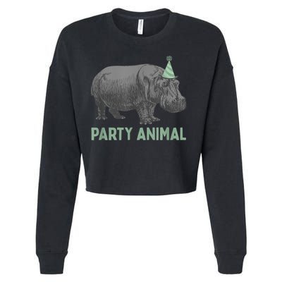 Party Animal Hippo Birthday Gift Funny Hippo Birthday Gift Cropped Pullover Crew