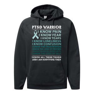 PTSD Awareness Hope Support Love Ribbon Performance Fleece Hoodie