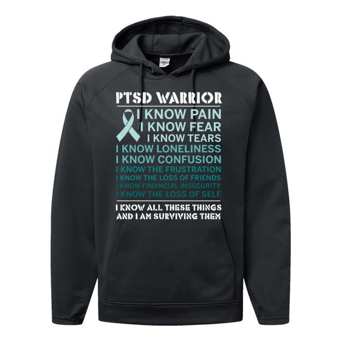 PTSD Awareness Hope Support Love Ribbon Performance Fleece Hoodie