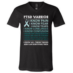 PTSD Awareness Hope Support Love Ribbon V-Neck T-Shirt