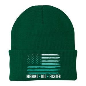 PTSD Awareness Husband Dad Fighter American Flag Knit Cap Winter Beanie