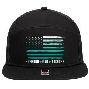 PTSD Awareness Husband Dad Fighter American Flag 7 Panel Mesh Trucker Snapback Hat