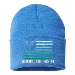 PTSD Awareness Husband Dad Fighter American Flag Sustainable Knit Beanie