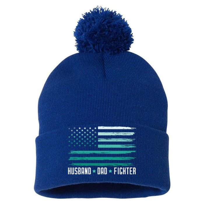 PTSD Awareness Husband Dad Fighter American Flag Pom Pom 12in Knit Beanie