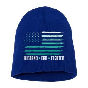 PTSD Awareness Husband Dad Fighter American Flag Short Acrylic Beanie