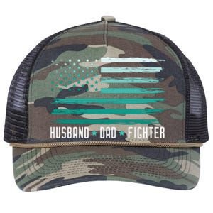 PTSD Awareness Husband Dad Fighter American Flag Retro Rope Trucker Hat Cap