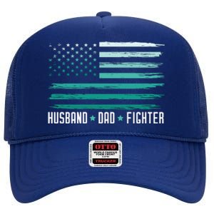 PTSD Awareness Husband Dad Fighter American Flag High Crown Mesh Back Trucker Hat